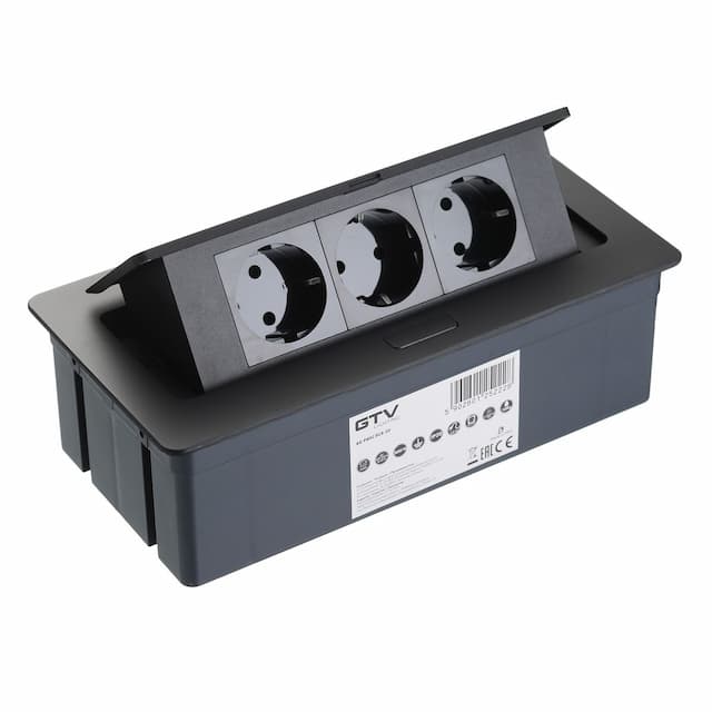 GTV AE-PBSC3GS-20N Удлинитель врезной прямоугольный SOFT, 3xSCHUKO, вилка провод 1,5м, черный