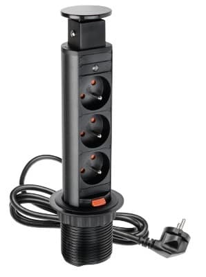 GTV AE-BPW3U60-20 Удлинитель для офиса (встраиваемый в стол) 60mm, 3 гнезда с заземлением (черный)