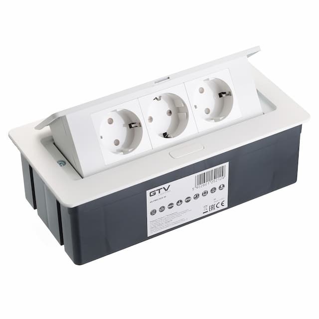 GTV AE-PBSC3GS-10 Удлинитель врезной прямоугольный SOFT, 3xSCHUKO, вилка провод 1,5м, белый